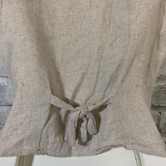 Vintage 90s Vest Medium Cream Linen Flax Rose Floral Button Front Back Tie - Picture 6 of 11